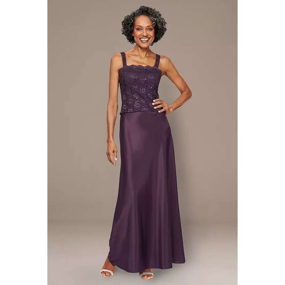 Alex Evenings Gown Formal Dress Women 16 Purple Sequin Lace Satin Elegant